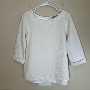 Great Plains London Quilted Top Women Size‎ M White 3/4 Sleeve Matelasse J6CBG